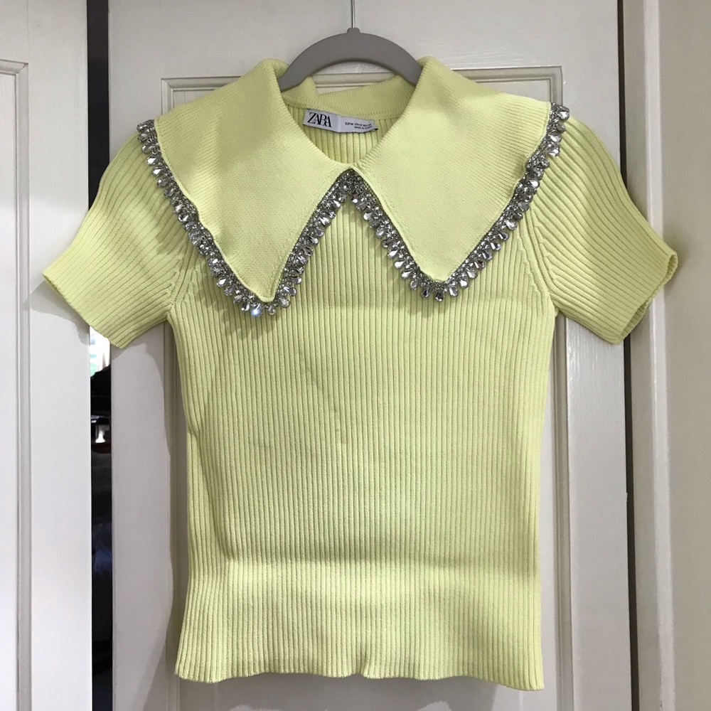 Zara Jewel Appliqué Top, NWOT, Medium
